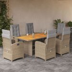 vidaXL Ensemble à manger de jardin et coussins 7 Pièces beige poly rotin