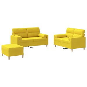 vidaXL Ensemble de canapés 3 Pièces avec coussins jaune clair tissu