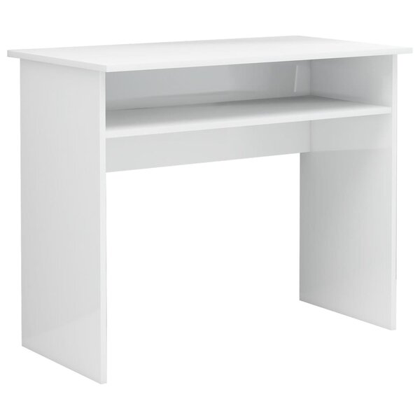 Bureau table poste de travail meuble d'ordinateur informatique étude brillant 90 x 50 x 74 cm bois d'ingénierie blanc 02_0023554