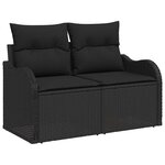 vidaXL Set de canapé de jardin 8 pièces avec des coussins en résine poly tressée noire et en acacia.