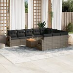 vidaXL Salon de jardin 11 Pièces avec coussins gris résine tressée
