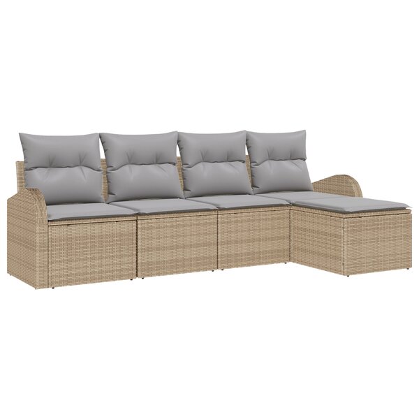 Ensemble de canapé de jardin de 5 pièces avec coussins Beige Poly Rotin