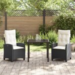 vidaXL Set de jardin de 3 pièces avec coussins en poly rattan noir