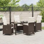 vidaXL Ensemble de salle à manger de jardin 5 pièces avec coussins Marron Poly rotin