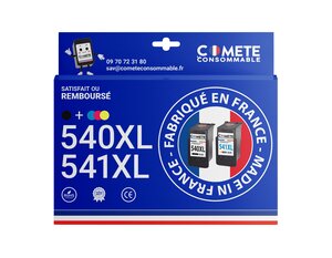 COMETE, Marque française - 540 541 XL - 2 Cartouches d'encre Compatibles avec Canon PG-540 CL-541 / PG540 CL541 / 540XL 541XL Compatible pour Pixma MG3650 S G2150 MG3150 MX475 (1 Noir + 1 Couleur)