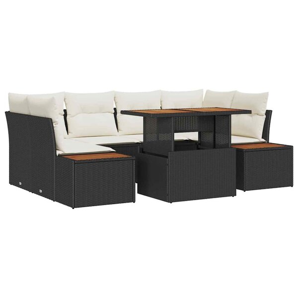 vidaXL Ensemble de salle à manger pour jardin 7 Pièces Noir et crème
