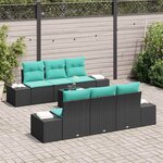 vidaXL Ensemble de canapé de jardin avec coussin 7 Pièces Noir polyrotin