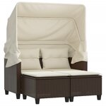 vidaXL Canapé de jardin 2 places avec auvent et tabourets marron rotin