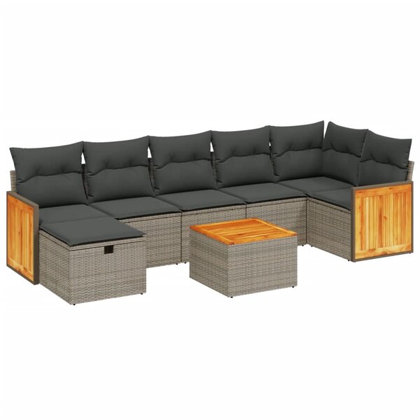 vidaXL Salon de jardin 8 Pièces avec coussins gris résine tressée