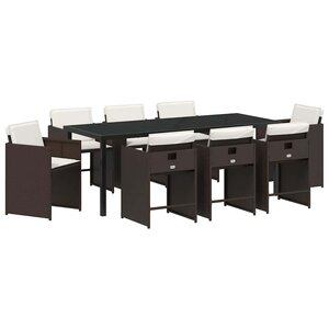 vidaXL Ensemble de salle à manger pour jardin 9 Pièces Marron polyrotin