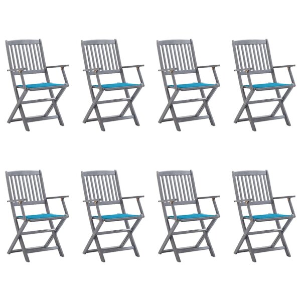 vidaXL Chaises pliables d'extérieur lot de 8 et coussins Bois d'acacia