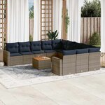 vidaXL Salon de jardin avec coussins 12 Pièces gris résine tressée
