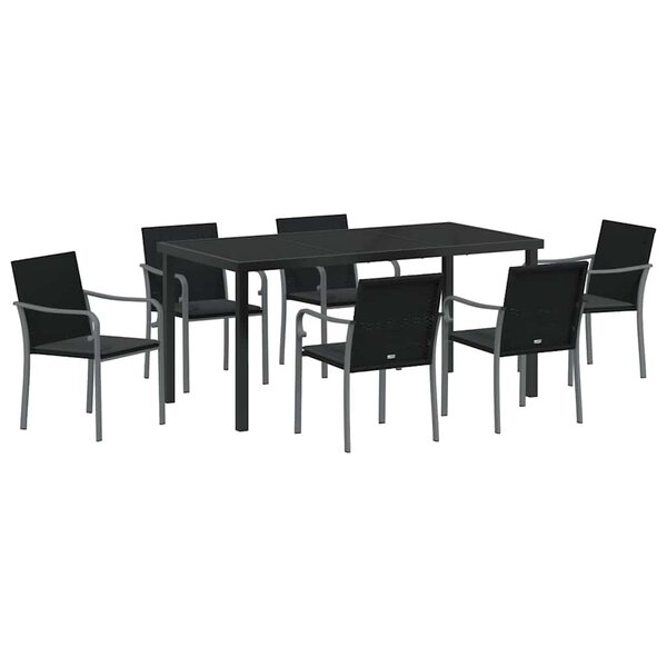 vidaXL Ensemble de salle à manger pour jardin 7 Pièces Noir Poly rotin