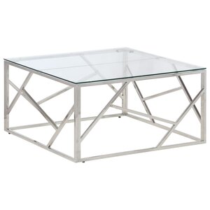 vidaXL Table basse argenté acier inoxydable et verre trempé