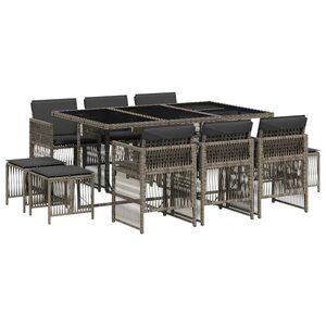 vidaXL Ensemble à manger de jardin 11Pièces avec coussins gris poly rotin
