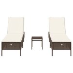 vidaXL Ensemble de chaises longues et coussins 3 Pièces marron poly rotin