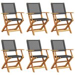 vidaXL Chaises de jardin pliantes lot de 6 noir poly rotin bois massif