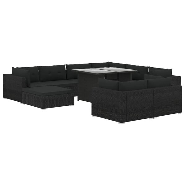 vidaXL Salon de jardin 10 Pièces avec coussins Résine tressée Noir