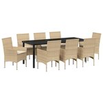 vidaXL Ensemble de salle à manger pour jardin 9 Pièces Beige polyrotin