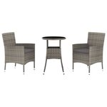 vidaXL Ensemble de bistro de jardin 3 Pièces coussins gris poly rotin