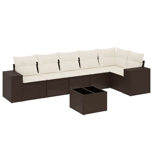 vidaXL Salon de jardin avec coussins 7 Pièces marron résine tressée
