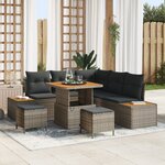Ensemble de canapés de jardin 8 pièces avec coussins gris poly rattan acacia