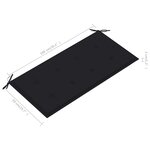 vidaXL Banc de jardin avec coussin noir 112 cm Bois de teck massif