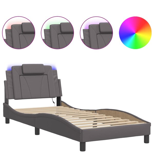 vidaXL Cadre de lit avec LED sans matelas gris 90x190 cm