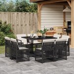 vidaXL Ensemble à manger de jardin 9Pièces coussins noir résine tressée