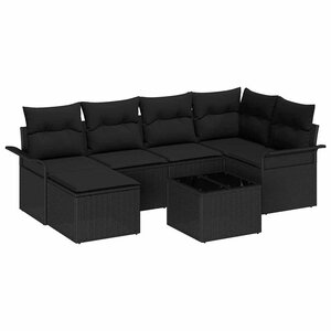 vidaXL Ensemble de canapé de jardin avec coussin 7 Pièces Noir Poly rotin