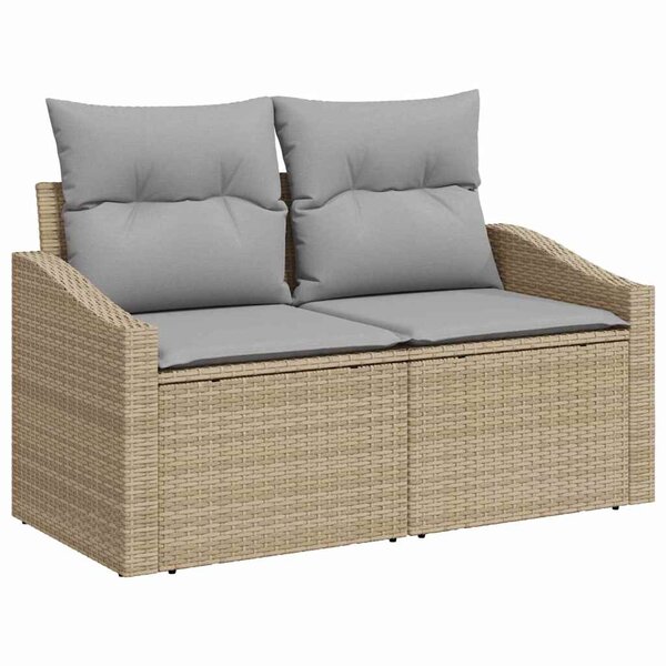 vidaXL Ensemble de canapé de jardin avec coussin 7 Pièces Beige polyrotin
