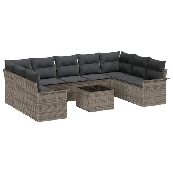 vidaXL Ensemble de canapé de jardin 10 Pièces Noir Poly rotin