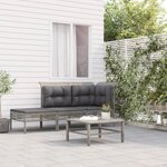 vidaXL Salon de jardin 3 Pièces avec coussins Gris Résine tressée