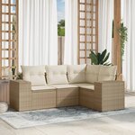 vidaXL Salon de jardin avec coussins 4 Pièces beige résine tressée