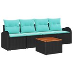 vidaXL Ensemble de canapé de jardin 5 Pièces Noir et turquoise polyrotin
