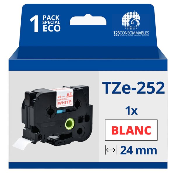 Ruban compatible Brother TZe252 - Texte rouge sur fond blanc