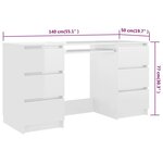 Bureau table poste de travail meuble d'ordinateur informatique étude brillant 140 x 50 x 77 cm bois d'ingénierie blanc 02_0023549