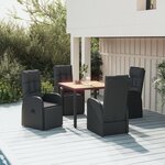 vidaXL Ensemble à manger de jardin 5Pièces Noir Poly rotin et acacia