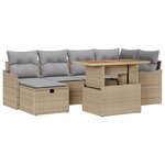 vidaXL Ensemble de Canapés de Jardin de 7 Pièces avec Coussins Beige Rattan Poly
