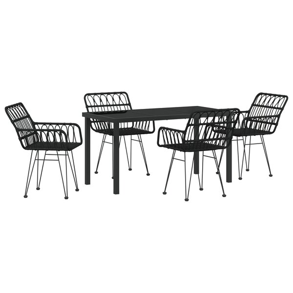 vidaXL Ensemble de Salle à Manger de Jardin 5 Pièces Noir Poly Rattan