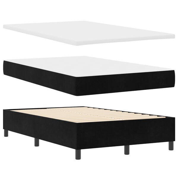 vidaXL Lit à Ressorts avec Matelas & Banc Noir 120x190 cm Velours
