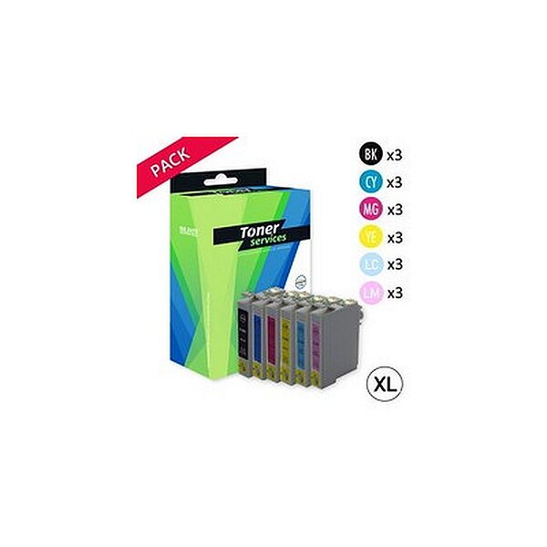 Compatible Epson T0807 Pack 18 Cartouches Noires/couleurs XL (Colibri)