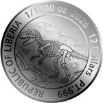 Pièce de monnaie en Platine 12 Dollars g 0.031 (1/1000 oz) Millésime 2026 T-REX 1/1000 (PRÉCOMMANDE)