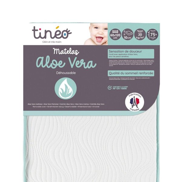 Matelas bébé 60 x 120 x 10 cm - Peau Sensible - Propriétés Anti Bactériennes/Allergenes