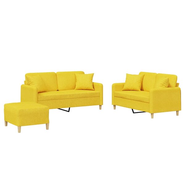 vidaXL Ensemble de canapés 3 Pièces avec coussins jaune clair tissu