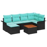 vidaXL Ensemble de canapé de jardin avec coussin 7 Pièces Noir polyrotin