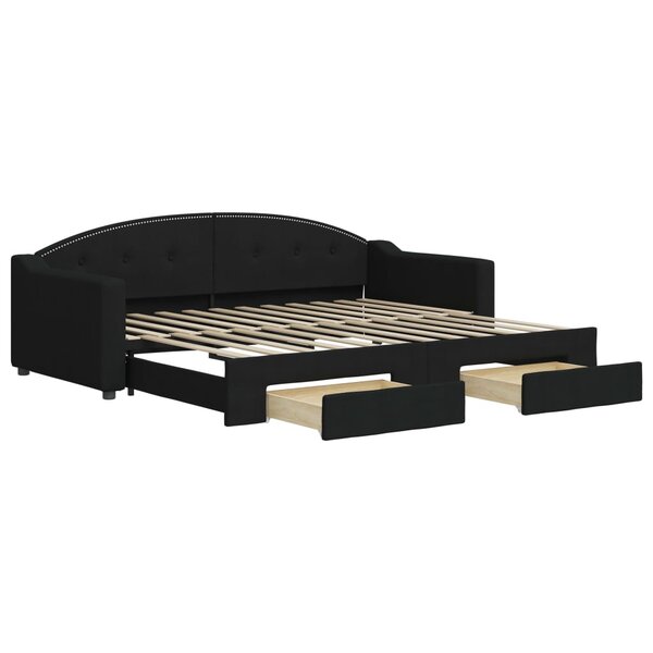 vidaXL Lit de jour avec gigogne et tiroirs noir 90x200 cm tissu