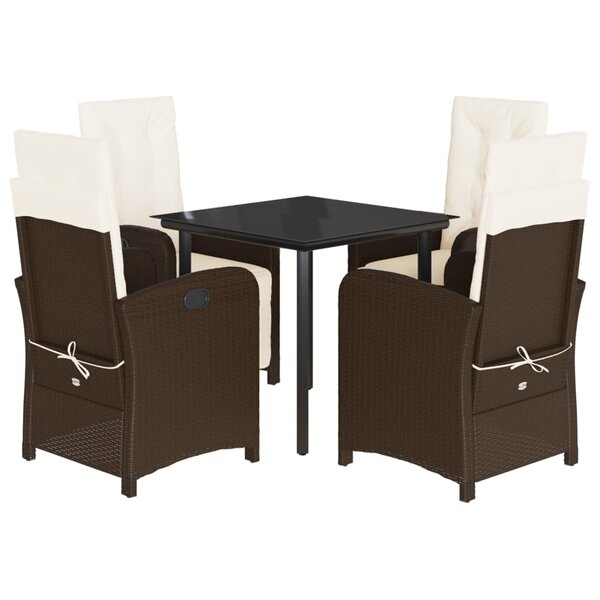 vidaXL Ensemble à manger de jardin 5 Pièces et coussins marron poly rotin