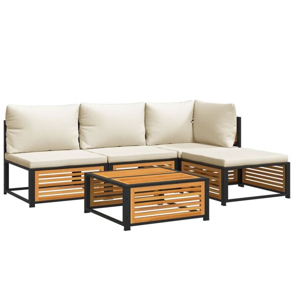vidaXL Salon de jardin avec coussins 5 Pièces Bois d'acacia solide