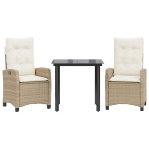 vidaXL Ensemble à manger de jardin et coussins 3 Pièces Beige poly rotin